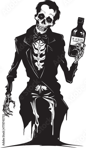 The Walking Drunk Zombie Whiskey Bottle Vector Logo Design Zombie Barkeep Whiskey Bottle Vector Logo with Undead Server