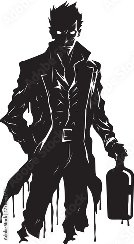 The Walking Drunk Zombie Whiskey Bottle Vector Logo Icon Cryptic Cocktails Zombie Holding Whiskey Bottle Vector Emblem