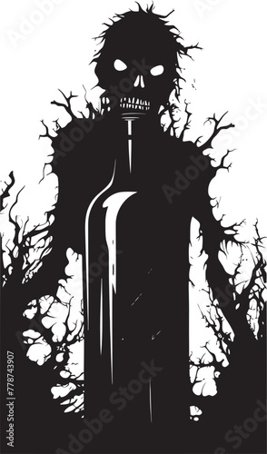 Night of the Living Bourbon Zombie with Whiskey Bottle Vector Symbol Graveyard Toast Zombie Raising Whiskey Bottle Vector Logo