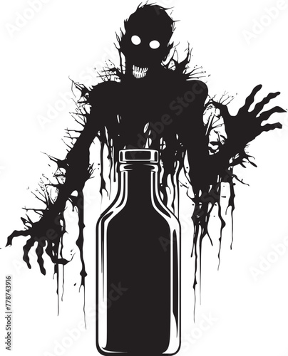 Whiskey of the Dead Zombie Embracing Bottle Vector Design Night of the Living Bourbon Zombie with Whiskey Bottle Vector Symbol