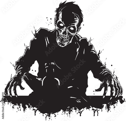 Undead Distillery Zombie Grasping Whiskey Bottle Vector Icon Macabre Mash Up Zombie with Whiskey Bottle Vector Emblem