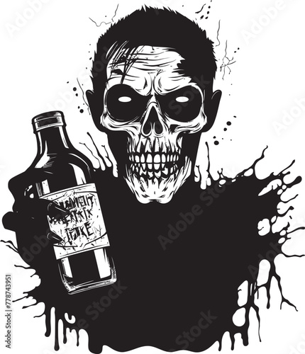 Rotgut Revival Zombie Holding Whiskey Bottle Vector Icon Zombie Bourbon Bliss Whiskey Bottle Vector Logo with Undead Twist