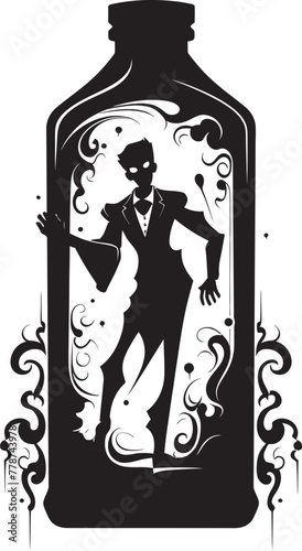 Whiskey of the Dead Zombie Embracing Bottle Vector Design Night of the Living Bourbon Zombie with Whiskey Bottle Vector Symbol