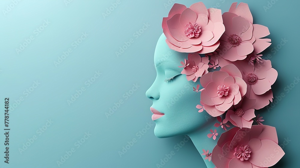 International Women's Day background with copy space, Women's Day holiday blue background