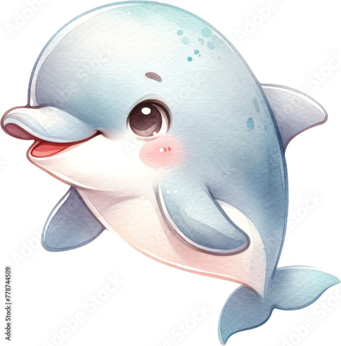 a watercolor cute baby dolphin clipart.