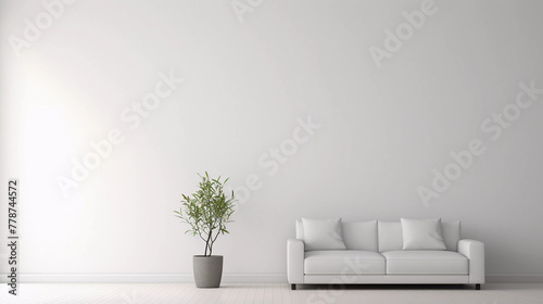 Minimalistic room interior white wall with sofa and plant  © kusum