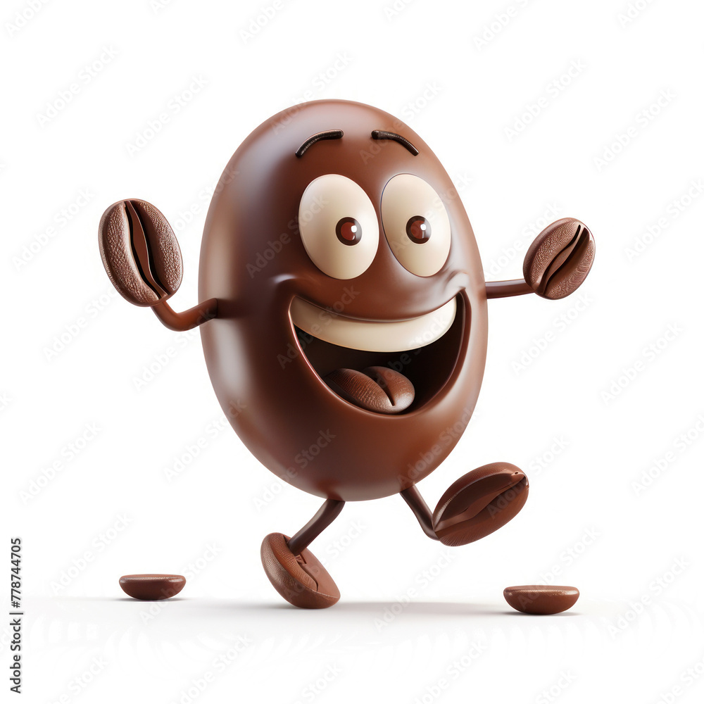 Obraz premium 3d illustration of happy coffee bean character isolated on transparent background