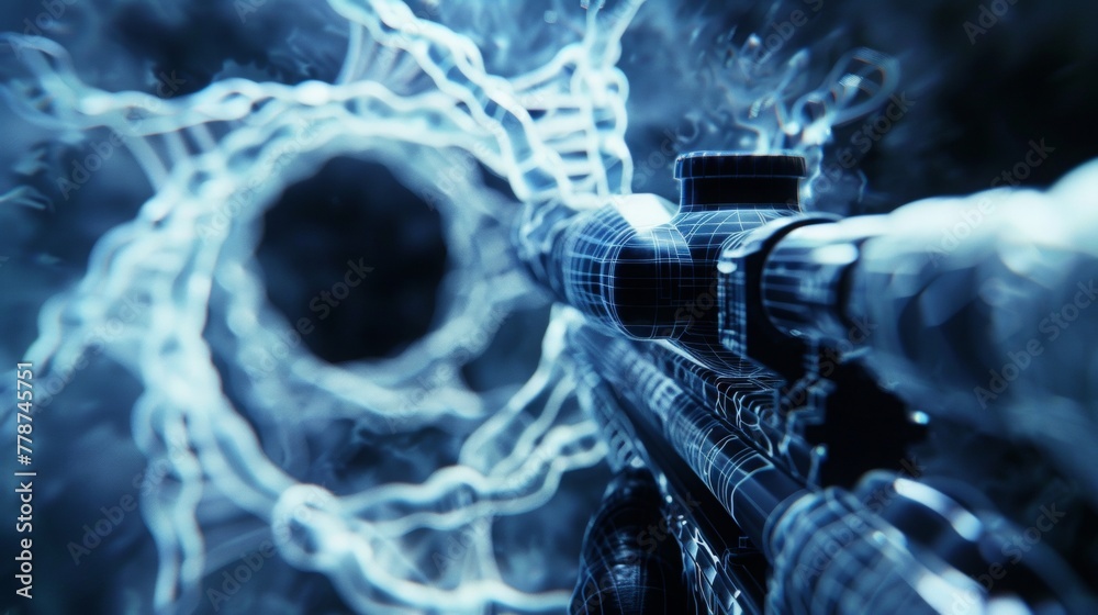 Extreme close-up Xray photography of a DNA helix spiral, morphing into ...