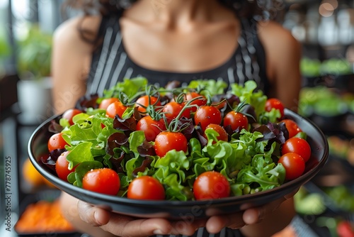 Woman Holding a Plate of Fresh Salad