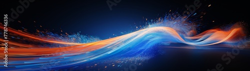 The flow of digital data streams in bold blue and orange colors