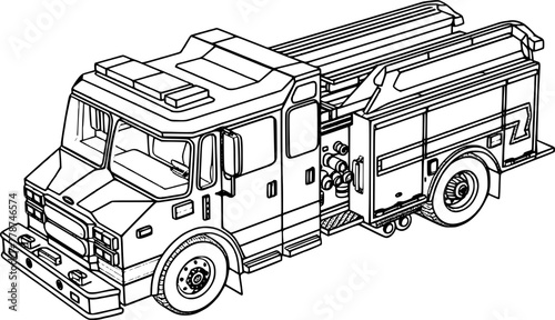 Outline Fire Truck with crane