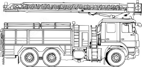 Outline Fire Truck with stair and crane