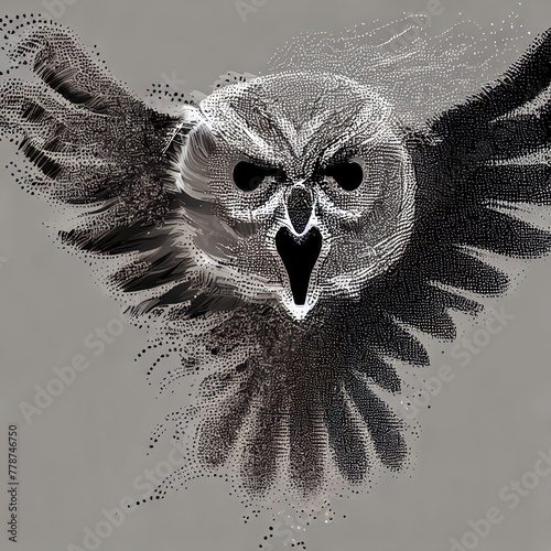The owl's head is in line with the particles.with Generative AI technology	

 photo