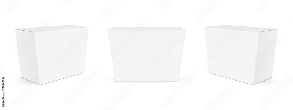 Blank Trapezoidal Shape Packaging Boxes, Front And Side View, Isolated On White Background. Vector Illustration Blank Trapezoidal Shape Packaging Boxes, Front And Side View, Isolated On White Background. Vector Illustration