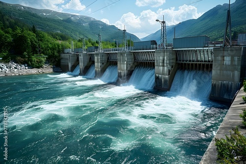 Expansive Hydroelectric Dam Harnessing the Power of Flowing River for Renewable Energy