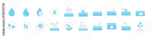 set of water pollution icons, environment, nature