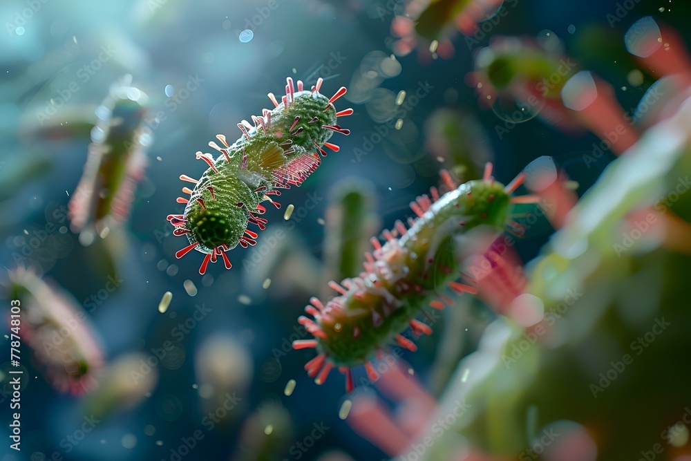 Naklejka premium Microscopic Pathogens Posing Threat to Public Health and Safety