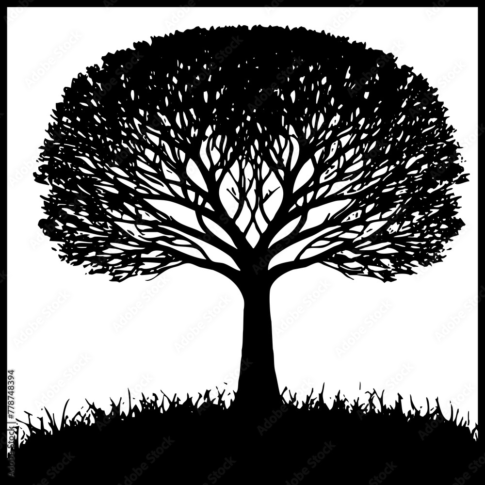 Naklejka premium Tree . Black and white botanical illustration. Logo design for use in graphics. Generated by Ai