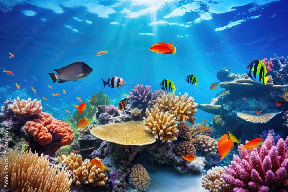 Naklejka premium A vibrant coral reef with diverse marine life ai generated