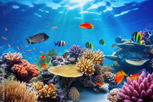 A vibrant coral reef with diverse marine life ai generated
