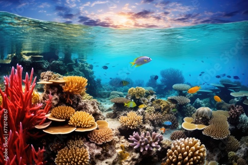 A vibrant underwater scene capturing the Great Barrier Reef in Australia , AI generated