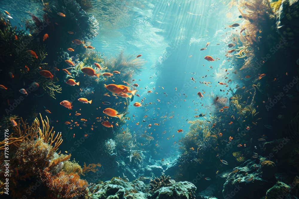 Fototapeta premium A vibrant underwater scene capturing the Great Barrier Reef in Australia , AI generated