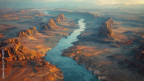 Aerial View of Winding River in Arid Landscape