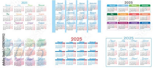 Polish horizontal set of pocket calendar for 2025. Week starts Monday