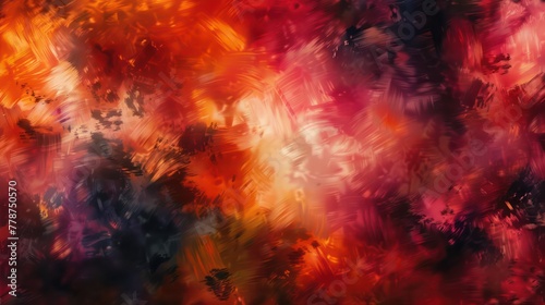 A painting of a red and black background with a splash of orange