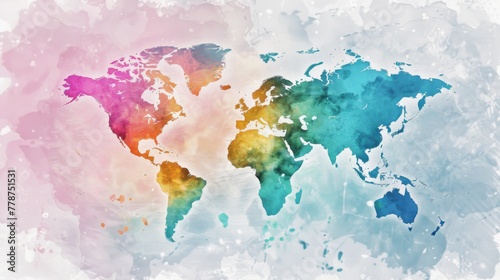World map water color design style