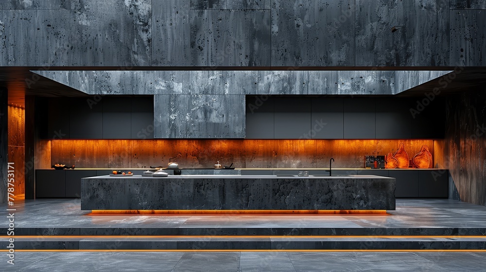 A kitchen featuring a sink, counter, and orange lighting on the side of the countertop A kitchen featuring a sink, counter, and orange lighting on the side of the countertop