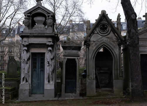 Monuments I've come across in the French cemeteries of Montparnasse and Pierre Lachaise (Paris).  Shot during days with diffuse lighting. (ID: 778753104)