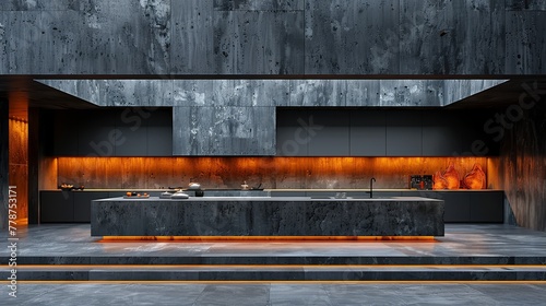  A kitchen featuring a sink, counter, and orange lighting on the side of the countertop