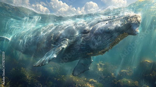 A dramatic photo of a sperm whale at the ocean's surface. Extraordinary Creatures.