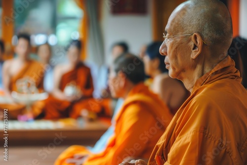 Monks in orange robes during a religious ceremony exhibit tradition and community