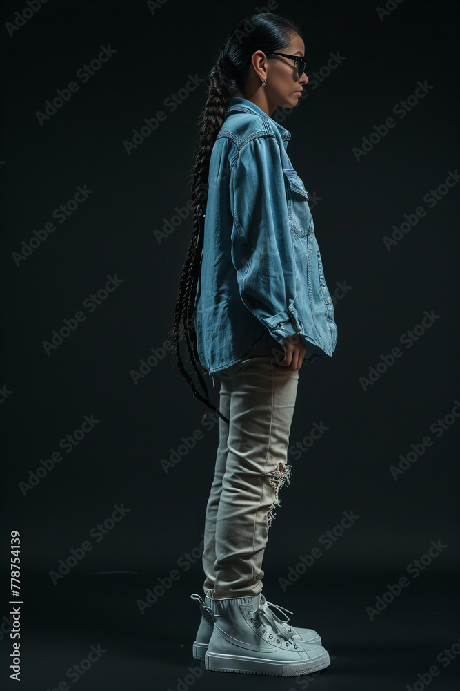Stylish Modern Urban Fashion Trendsetter Posing in Studio - Banner for Contemporary Clothing Line Stylish Modern Urban Fashion Trendsetter Posing in Studio - Banner for Contemporary Clothing Line