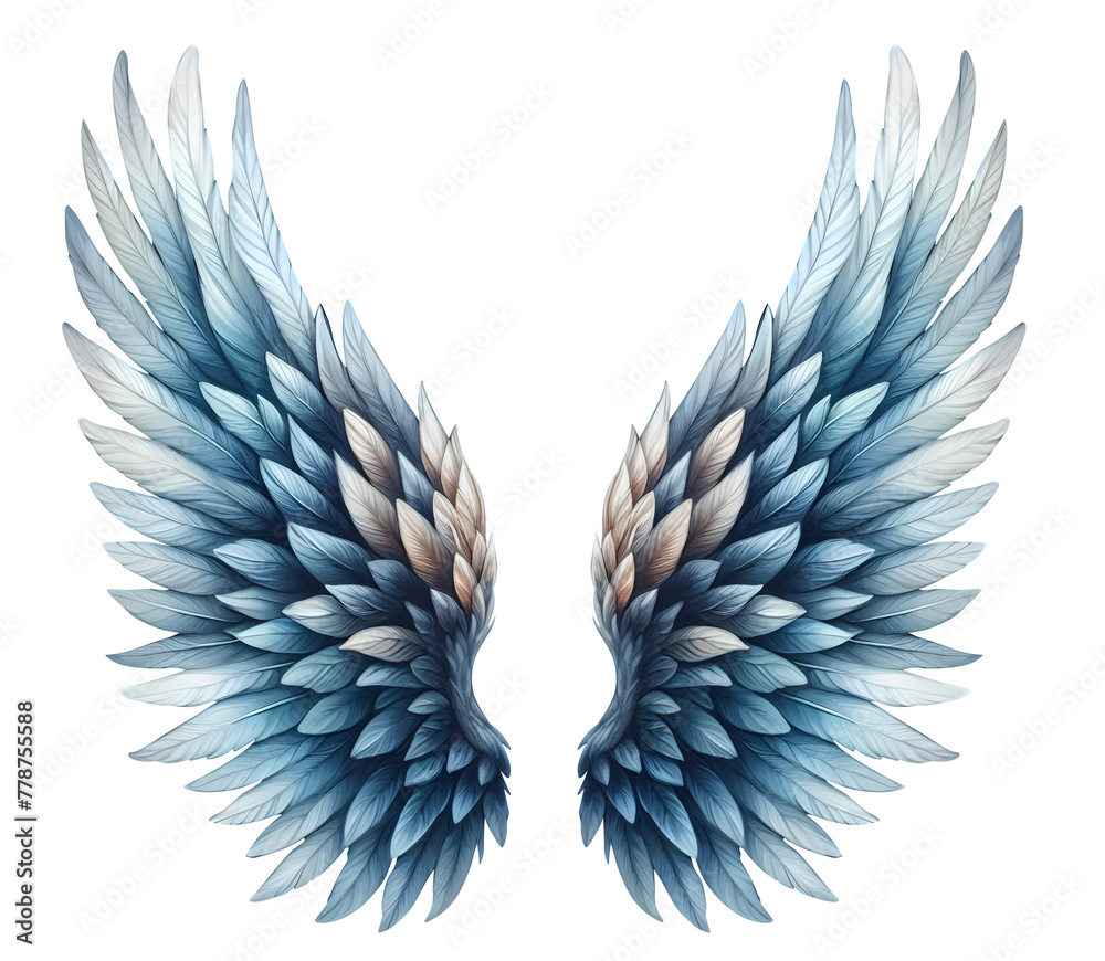 Obraz premium blue angel wing water colour isolated on transparent background