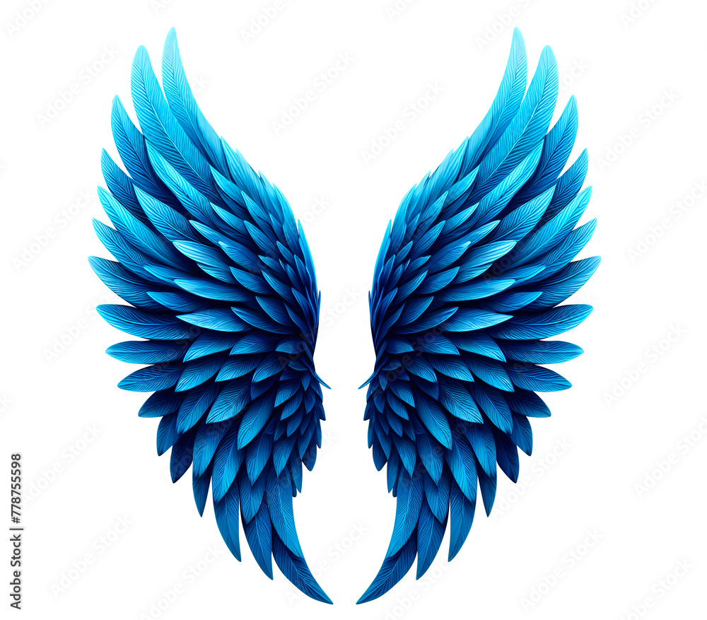 Obraz premium blue colour angel wing isolated on transparent background