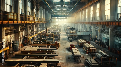 A large industrial building with many machines and a lot of space photo