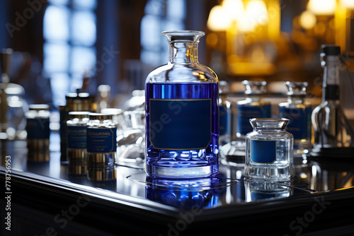 Bottle of Gentleman's Collection gin sits on table with other gins and liqueurs photo