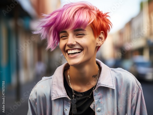 Person With Pink Hair Smiling photo