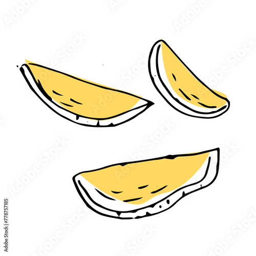 Sliced Hand drawn Mango fruit in sketch art illustration. Vector illustration of tropical fruit for healthy - mango. Ink paint art in vintage style.