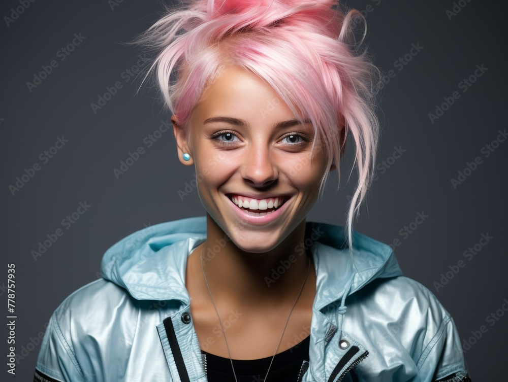 Smiling Woman With Pink Hair Looking at Camera Smiling Woman With Pink Hair Looking at Camera