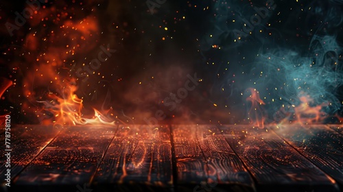 A dark background with a lot of smoke and fire