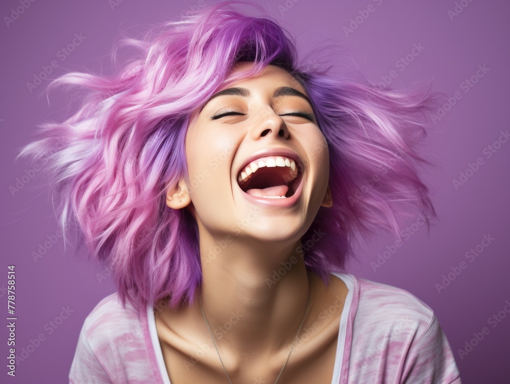 Woman With Purple Hair Laughing