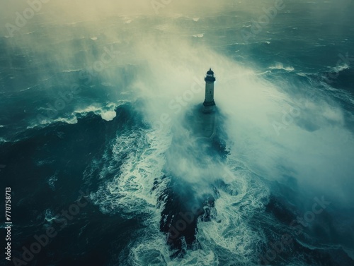 A striking image of a lighthouse towering over the expansive open ocean.