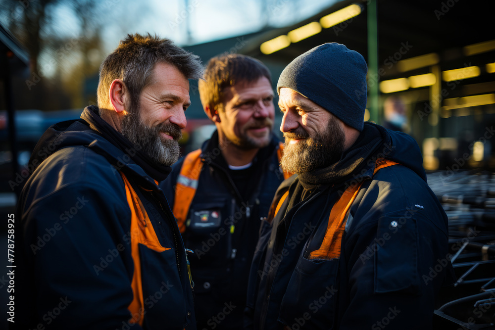 Three men smiling at each other Three men smiling at each other