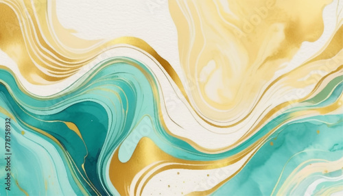 Abstract marble background with gold and turquoise colors suitable for luxury marketing materials, fashion design, and social media graphics.