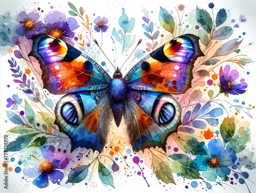 Watercolor Painting of a Butterfly from the Brushfoots Family