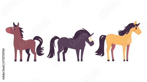 Various Cartoon Horses Colorful Illustration Set isolated